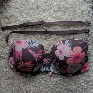 VS Pink Flower Print Strapless Bra - 34DD